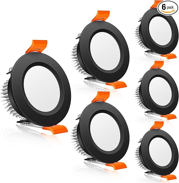 2 Inch LED Downlight, 3W Recessed Lighting Dimmable Ceiling Light Kit, 3000K Warm White, CRI80 Black Can Lights with LED Driver(35W Halogen Equivalent), 6 Pack