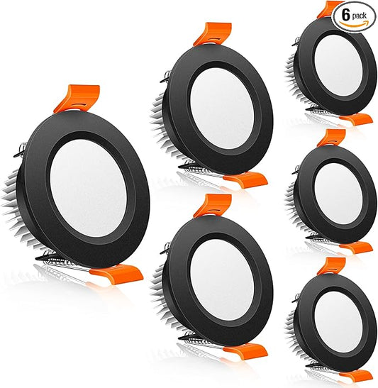 2 Inch LED Downlight, 3W Recessed Lighting Dimmable Ceiling Light Kit, 5000K Daylight White, CRI80 Black Recessed Lights with LED Driver(35W Halogen Equivalent), 6 Pack