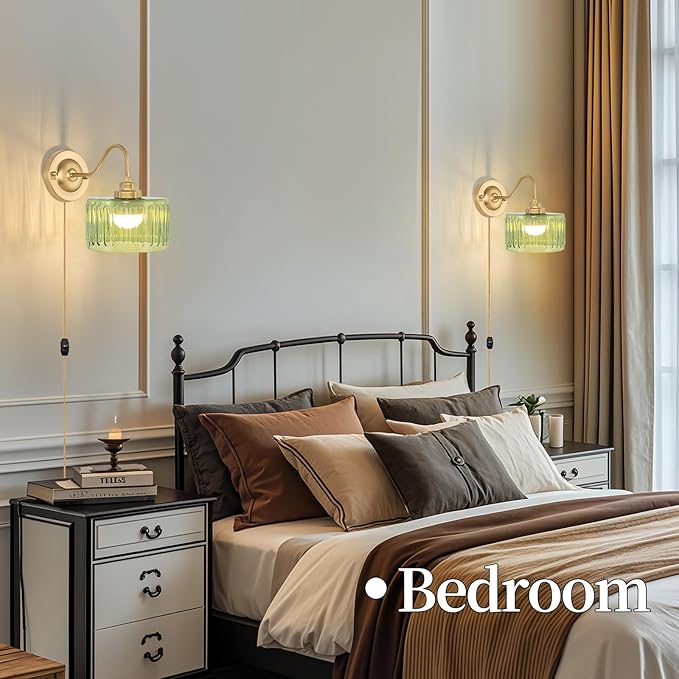 ZECOXOL Vintage Plug in Wall Sconces Dimmable Wall Sconces of Two,Wall Lamps with Plug in Cord & Flower Glass Lampshade,Gold Sconces Wall Decor Set of 2 Plug in Wall Lights Sconces for Bedroom