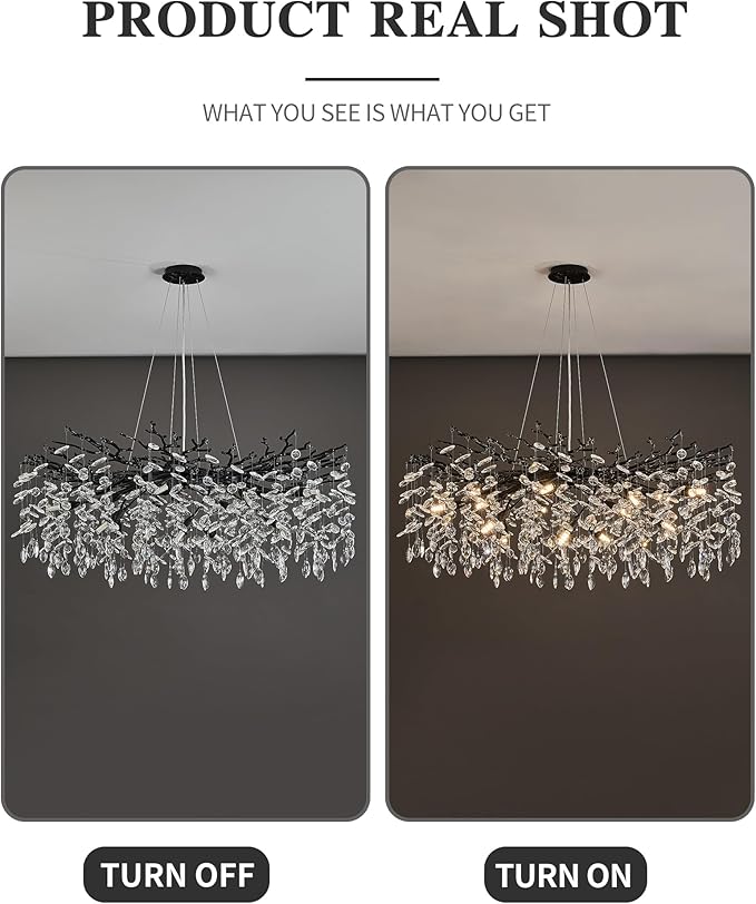 Modern Black Tree Branch Crystal Chandelier Luxury Crystal Pendant Lighting 40" Contemporary 14-Light Chandeliers for Dining Room Kitchen Bedroom Living Room