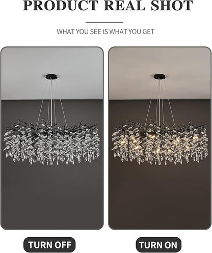 Modern Black Tree Branch Crystal Chandelier Luxury Crystal Pendant Lighting 40" Contemporary 14-Light Chandeliers for Dining Room Kitchen Bedroom Living Room
