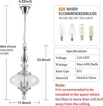 Polished Chrome Glass Pendant Light Modern Kitchen Island Pendant Light W 11.8 in. H 23.6 in.