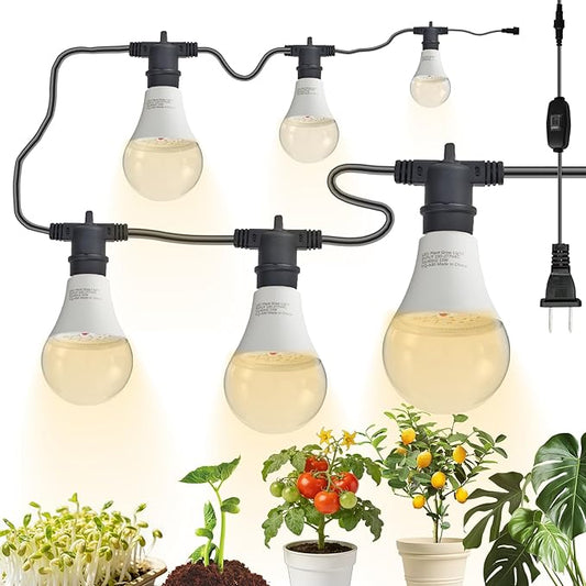 LED Grow Light Bulb A25 Bulb, Full Spectrum Grow Light Bulb, Plant Light Lamp Bulbs E26 Base, 15W Grow Bulb 130W Equivalent, Grow Light for Indoor Plants, Seed Starting (6 Bulbs String (22FT))