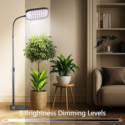 Square Grow Light for Indoor Plants, 336 LEDs 6000K Full Spectrum 12V 3A High Power Floor Plant Light with Stand for Indoor Large Tall Plants Faster Growing, 4/8/12H Timer & Height Adjustable 16-29"