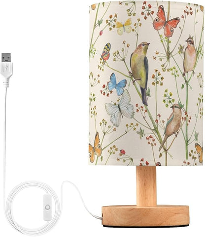 Bedside Table Lamp Vintage Butterfly Bird Nightstand Lamp with Wood Animal Flower Desk Lamps for Bedroom Living Room Nursery Office Home Decor
