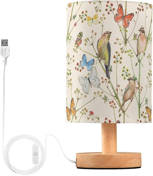 Bedside Table Lamp Vintage Butterfly Bird Nightstand Lamp with Wood Animal Flower Desk Lamps for Bedroom Living Room Nursery Office Home Decor