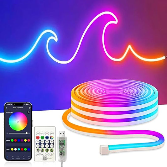 9.8FT Neon Rope Lights,Flexible RGB+IC LED Strip Lights,Remote Control,Multiple Modes,for Living Room,Bedroom,Holiday Decoration