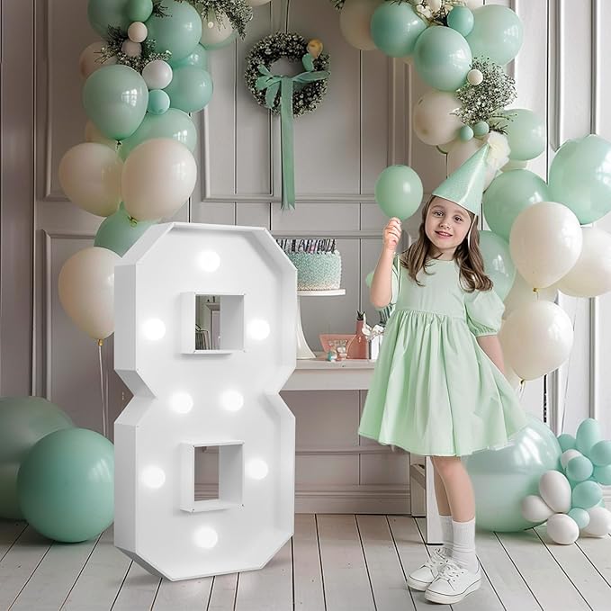 imprsv Light-up Numbers 8th Birthday Decorations: Large 3ft Marquee Number 8 80th Birthday Women Men Eight Year Old Birthday Decor Party Backdrop Anniversary Big Foam Board Number 8