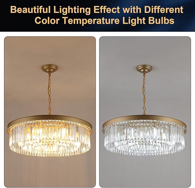 A AXILIXI Gold Crystal Chandeliers 30" Modern Round Chandelier 12-Lights 3-Tier Crystal Ceiling Chandelier Light Fixture Brass Luxury Crystals Chandeliers for Dining Room High Ceilings Entryway Foyer