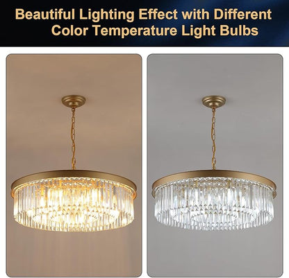 A AXILIXI Gold Crystal Chandeliers 30" Modern Round Chandelier 12-Lights 3-Tier Crystal Ceiling Chandelier Light Fixture Brass Luxury Crystals Chandeliers for Dining Room High Ceilings Entryway Foyer