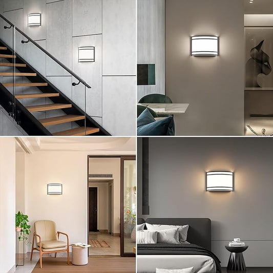 15W LED Indoor Wall Sconce, 3000K/4000K/5000K Color Temperature, Dimmable Modern Indoor Wall Mount Half Cylinder Light Fixture for Hallway Bedroom, Matt Black