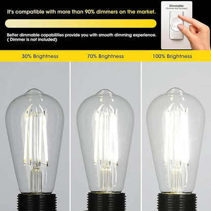 Gozelux LED Edison Bulbs, 60W Equivalent ST19, Efficient 6W LED, E26 Medium Base Light Bulbs, High Brightness 750 Lumens, 5000K Daylight, Clear, Pack of 4