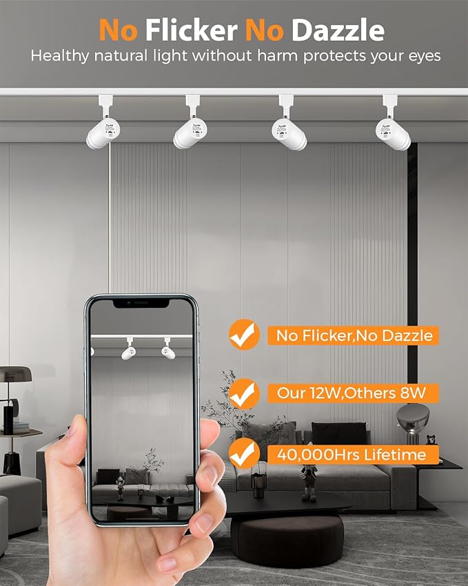 Zoomable H Track Lighting Heads H Type Track Light Heads Dimmable LED Track Lighting Fixtures Ceiling Spot Light, H Style Track Heads for H Track Lighting Rails - White CRI90 12W 4 Pack 3000K