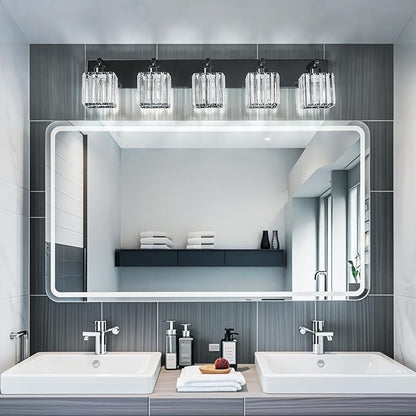 Modern Bathroom Vanity Light 5-Lights Plating Black Crystal Bathroom Wall Light Vanity Light Fixtures