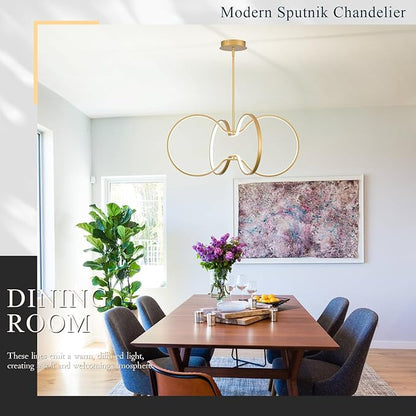 Modern LED Pendant Light Gold Dimmable Circular Chandelier, Kitchen Island Pendant Light Fixture with Remote Control for Dining Room, Kitchen, Entry, Living Room(D31.5 Inch)