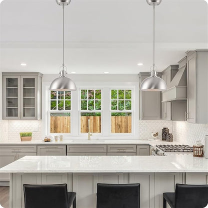 Kira Home Belle 9" Contemporary Industrial Pendant Light, Adjustable Length + Shade Swivel Joint, Brushed Nickel Finish, Pack of 2