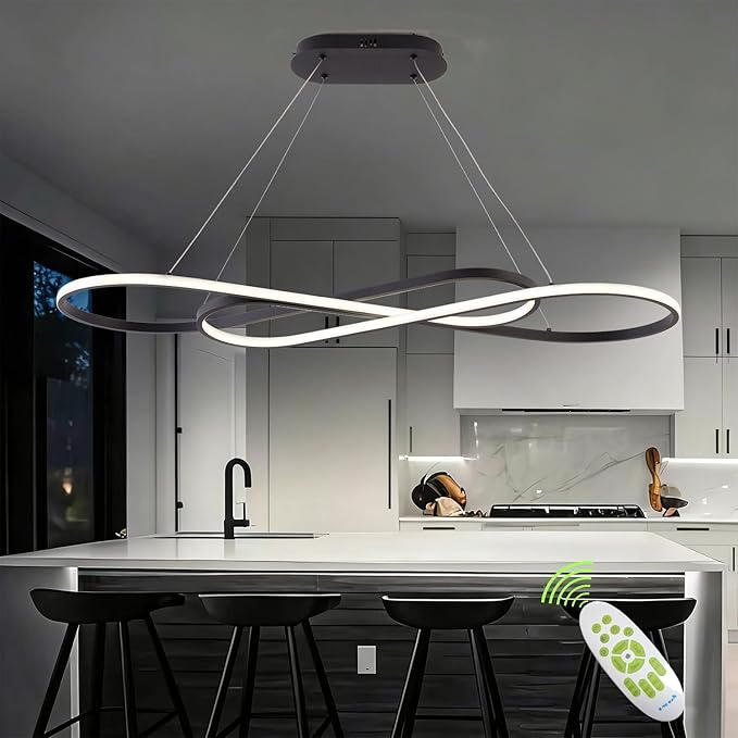 Black Modern Chandelier,Modern Led Pendant Light for Kitchen Island Lighting Dimmable Creative Snake-Shaped Twist Design Modern Led Chandelier for Dining Room Over Table