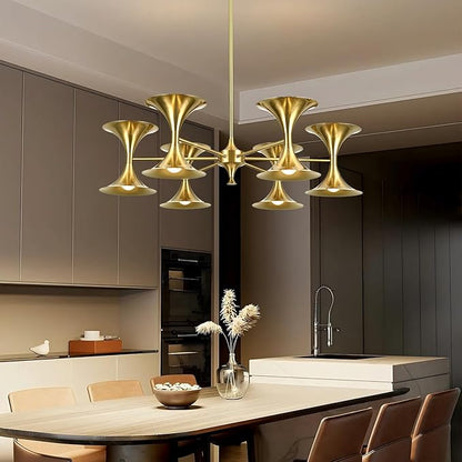 12-Lights Brass Gold Chandelier,Modern Industrial Dining Room Chandelier Lighting Fixture, Farmhouse Metal Ceiling Light for Kitchen Island Bedroom Living Room Hallway