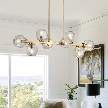 Jonsi Modern Linear Chandeliers 8 Light Clear Glass Dining Room Light Fixture 39" Gold Mid Century Chandelier Pendant Light for Living Room Kitchen Island