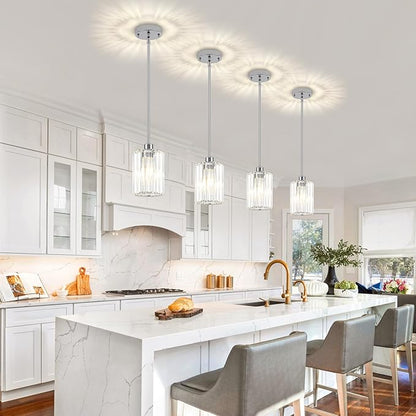 3 Pack Chrome Pendant Lights Kitchen Island, Modern Crystal Kitchen Pendant Lighting Over Island Adjustable Hanging Dining Room Light Fixtures Mini Pendant Light for Bathroom Hallway Bedroom Foyer