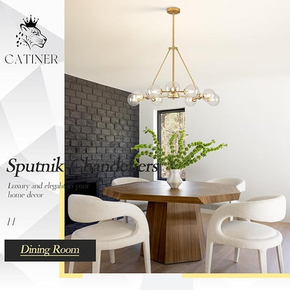 CATINER L40”Sputnik Chandeliers 9-Lights Modern Gold Chandelier Mid Century Ceiling Pendant Light Fixtures with Clear Glass Globe Shades for Kitchen Bedroom Living Dining Room Foyer Entryway