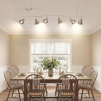 6-Light Modern Track Lighting Fixtures Ceiling, Flexible Foldable Arm and Rotatable Light Head, Champagne Gold Kitchen Track Lighting for Kitchen Islands, Dining Rooms, Bars