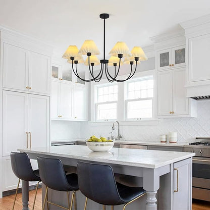 KCO Lighting Large White Pleated Chandelier 8 Light Black Chandelier Light Fixture Mid Century Modern Kitchen Light Nordic Vintage Pleated Pendant Lamp Industrial Dining Room Chandelier