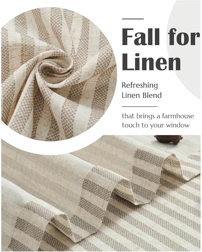 jinchan Striped Linen Kitchen Curtains 24 Inches Tier Curtains Farmhouse Modern Cafe Style Small Window Treatments Airy Light Filtering Rod Pocket for Living Room Bathroom 2 Panels Taupe Grey