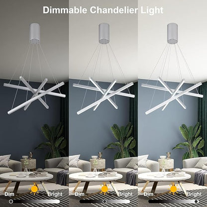 Modern 4-Light Dimmable LED Linear Chandelier Pendant Light, 6000K Cool White Adjustable Hanging Lighting Fixture for Kitchen Island, Dining Room, Office, Silver Metal Commercial Home Lighting