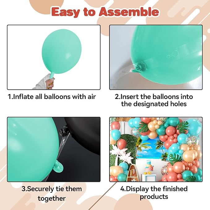 Aqua Blue Coral Pearl Balloon Garland Arch Kit,Coral Pearl Champagne Gold Teal Confetti Balloons Garland Kit for Summer Hibiscus Stickers for Tropical Hawaii Magic Theme Party Supplies