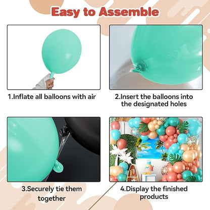 Aqua Blue Coral Pearl Balloon Garland Arch Kit,Coral Pearl Champagne Gold Teal Confetti Balloons Garland Kit for Summer Hibiscus Stickers for Tropical Hawaii Magic Theme Party Supplies