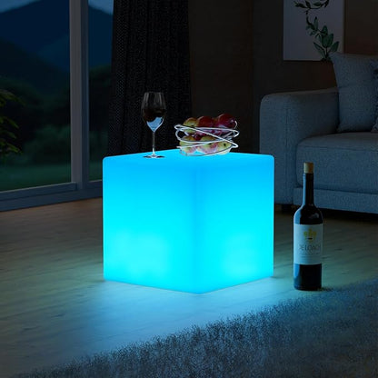 FUYO 12 inch LED Light Cube with Remote Waterproof Light Up Cube Chair, 16 RGB Colors LED Table for Kids Night Light, Glow Cube for Indoor Outdoor Home Patio Party (White-12 inch)