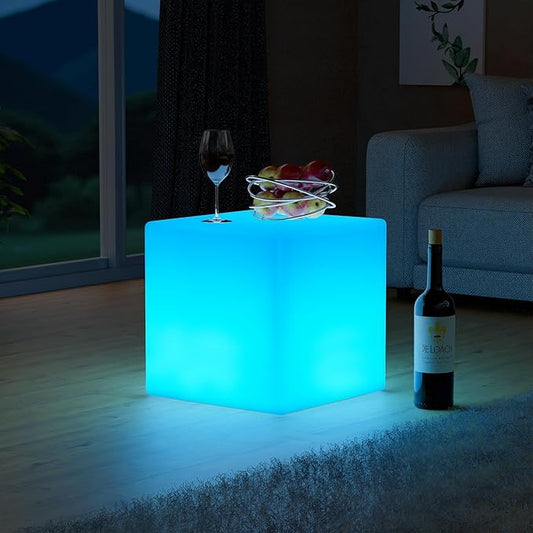 FUYO 12 inch LED Light Cube with Remote Waterproof Light Up Cube Chair, 16 RGB Colors LED Table for Kids Night Light, Glow Cube for Indoor Outdoor Home Patio Party (White-12 inch)