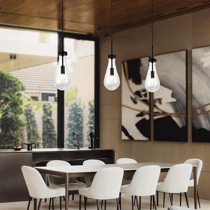 Black Raindrop Pendant Lights, Teardrop Pendant Light, Black Kitchen Island Pendant Lighting, 1-Light Interior Pendant Light in The Kitchen Island Living Room Bedroom Bathroom, Dining Room,Hallway