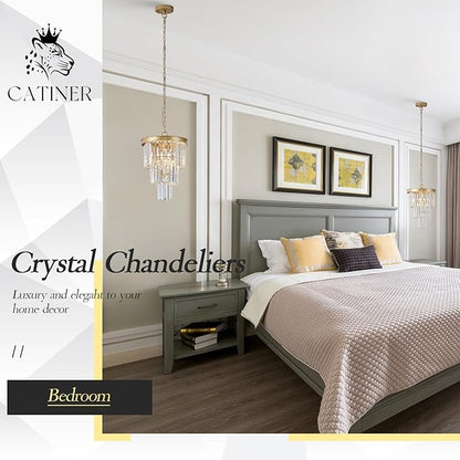 Modern Crystal Pendant Light for Kitchen Island, Mini Gold Crystal Light Fixture Luxury for Dining Room, K9 Ceiling Pendant Light 3 Tiers for Hallway Bedroom Closet