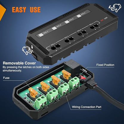 Nilight 12V Motorcycle Fuse Box 20A Low Profile Terminal Block Holder w/LED Indicator 4 Circuits Protection Battery Relay for Cars Motorcycles ATV UTV 12 Volt Vehicles