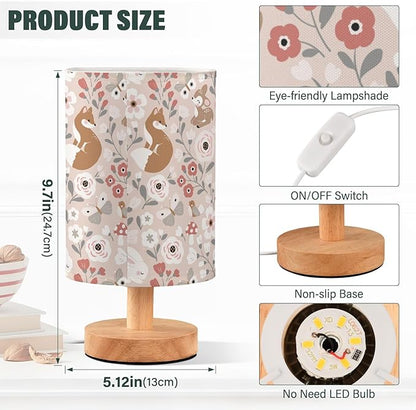 Bedside Table Lamp Cute Animals Flowers Nightstand Lamp with Wood Fox Deer Rabbit Birds Butterfly Desk Lamps for Bedroom Living Room Nursery Office Home Decor