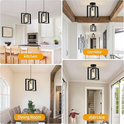 9MMML Black Pendant Lights Kitchen Island Set of 2, Farmhouse Hanging Lamp with 62'' Height Adjustable Cord, Small Wood Ceiling Pendant Light Fixture for Dining Room, Entryway, Foyer