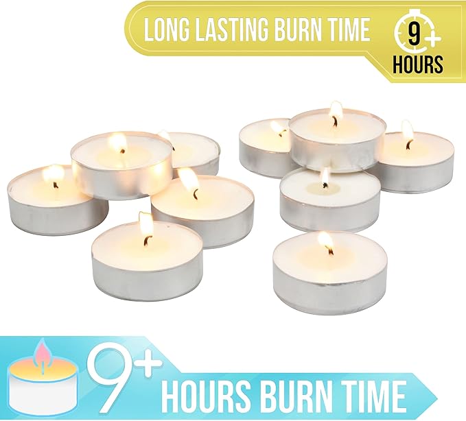 Stonebriar 40 Pack Unscented Mega Oversized Tea Light Candles with 9 Hour Extended Burn Time