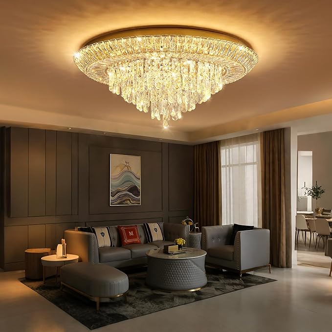 Modern Gold Crystal Chandelier LED Ceiling Light Fixture Raindrop Chandeliers Dimmable Lighting for Living Room Dining Room Entryway Bedroom