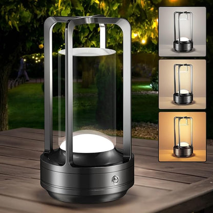 Portable Table Lamp for Outdoor Indoor: Cordless Rechargeable Desk Lamp with 3 Color Stepless Dimmable - Metal Battery Operated Lantern Light for Bedroom/Bar/Coffee Shop/Camping (Graphite)