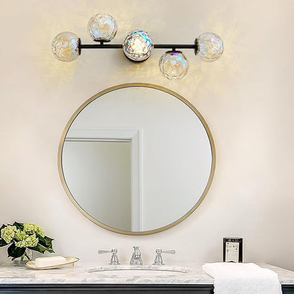 Black LED Bathroom Vanity Light: 5-Light Stained Hammered Glass Colorful Globe Vanity Light Fixtures - Unique Mid Century Modern Dimmable Wall Lights For Bedroom Bath Room Makeup Living Room Fireplace