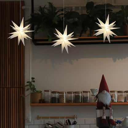 Leejec 13.3" Moravian Star Outdoor Light with Remote Control, Christmas Decorations, Indoor Hanging, Warm White LED Light, Battery Operated with Timer Function, 3-Pack, Tree, Ceiling, Balcony Decor