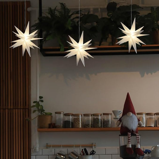Leejec 13.3" Moravian Star Outdoor Light with Remote Control, Christmas Decorations, Indoor Hanging, Warm White LED Light, Battery Operated with Timer Function, 3-Pack, Tree, Ceiling, Balcony Decor