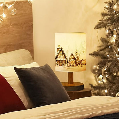 VIHOSE Christmas Table Lamp Indoor Vintage Lamp Shades Small Christmas Lamp Shade Linen Fabric Nightstand Shade Lamp Santa Night Light Christmas Desk Decorations for Bedroom Home Decor