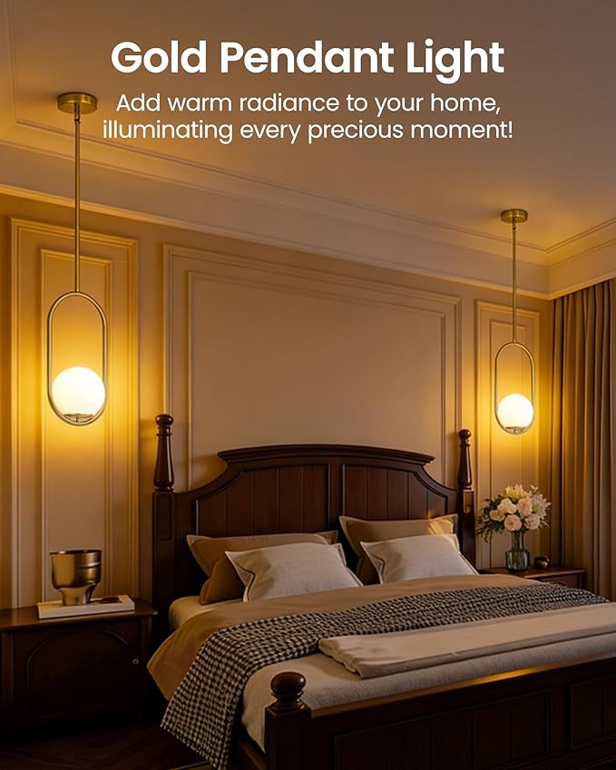 Yunnix Pendant Lights Kitchen Island, Pendant Light Fixtures, 2 Pack Modern Champagne Bronze Globe Glass Pendant Lighting, Mid Century Chandelier One Light for Bathroom Bedroom Dining Room