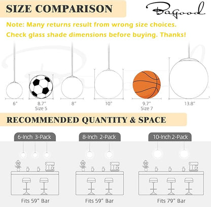 Bagood 8" Globe Pendant Light Gold 2 Pack Mid Century Pendant Light Globe Pendant Lights Kitchen Island Brushed Brass Finished with Milk Glass Adjustable Ceiling Light Fixtures for Dining Room Bar