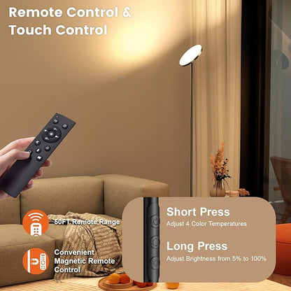 OHLUX Floor Lamps for Living Room, Bright LED Standing Lamp with Remote, Modern Color Changing Tall Lamp with Stepless Dimming, 69" Corner Floor Lamp for Bedroom, Office, Black
