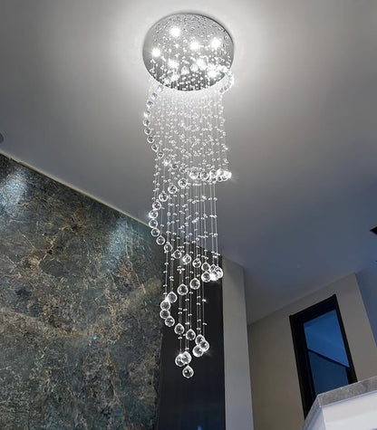 HAIXIANG W24 x H78 Inches Crystal Glam Chandelier Long Light Chandeliers with Dimmable Light Bulbs Silver High Ceiling Pendants Light Fixtures for Foyer Entryway Living Room Stair