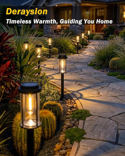 DERAYSION 12 Pack Solar Lights Outdoor, 21" Solar Pathway Lights Auto On/Off Waterproof Garden Lights for Path, Yard, Walkway, Driveway Decor, Warm White